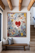 Vibrant Red Heart Abstract Painting Modern Art For Living Room Wall Decor