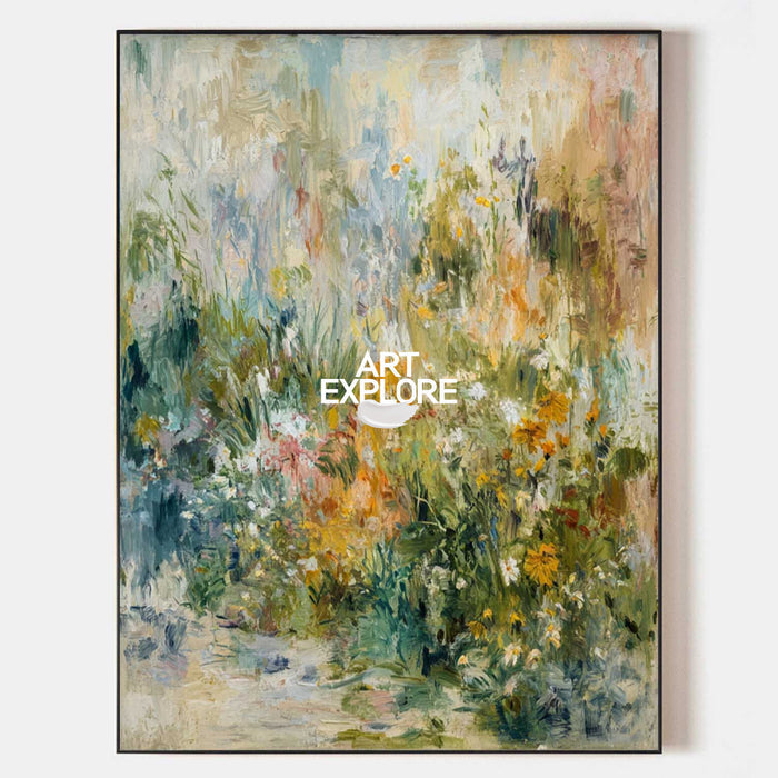 Large Wildflower Garden Painting Textured Cottage Meadow Wall Art
