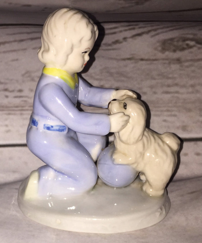 Vintage Girl and her Dog Porcelain Figurine by K's Collection
