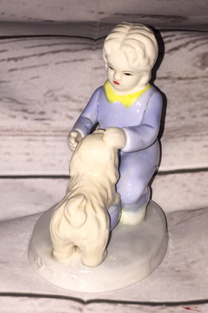 Vintage Girl and her Dog Porcelain Figurine by K's Collection