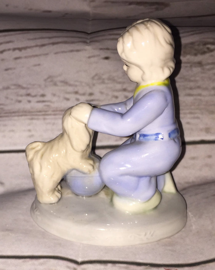 Vintage Girl and her Dog Porcelain Figurine by K's Collection