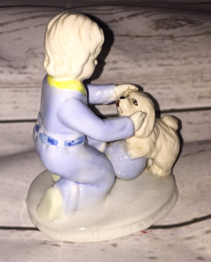 Vintage Girl and her Dog Porcelain Figurine by K's Collection