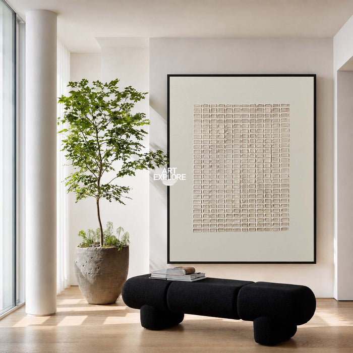 Wabi-sabi Textured Canvas Art Beige Minimalist Art Original Canvas Painting For Living Room | Artexplore