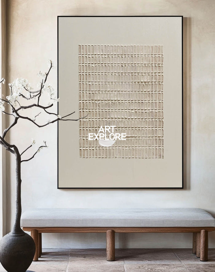 Wabi-sabi Textured Canvas Art Beige Minimalist Art Original Canvas Painting For Living Room | Artexplore
