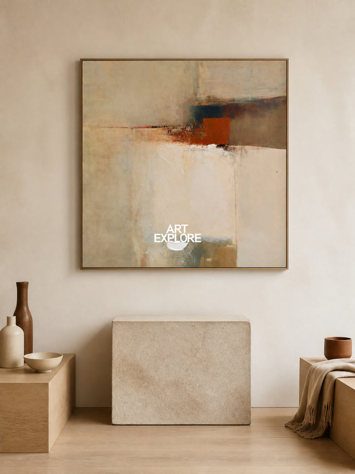 Abstract Beige Brown Square Canvas Painting Hand-Painted Wall Art Original