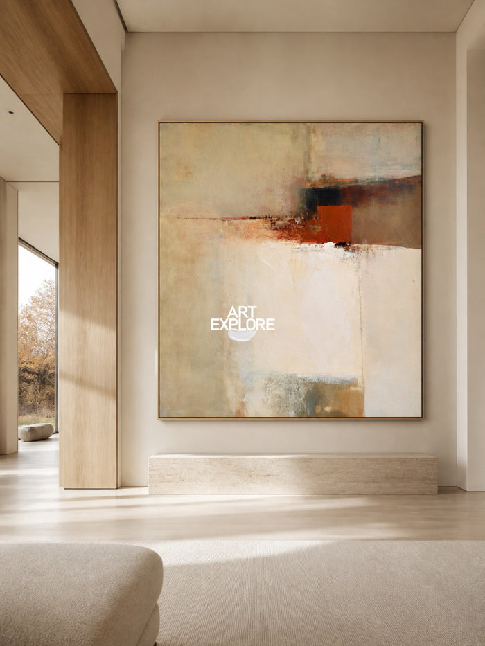 Abstract Beige Brown Square Canvas Painting Hand-Painted Wall Art Original