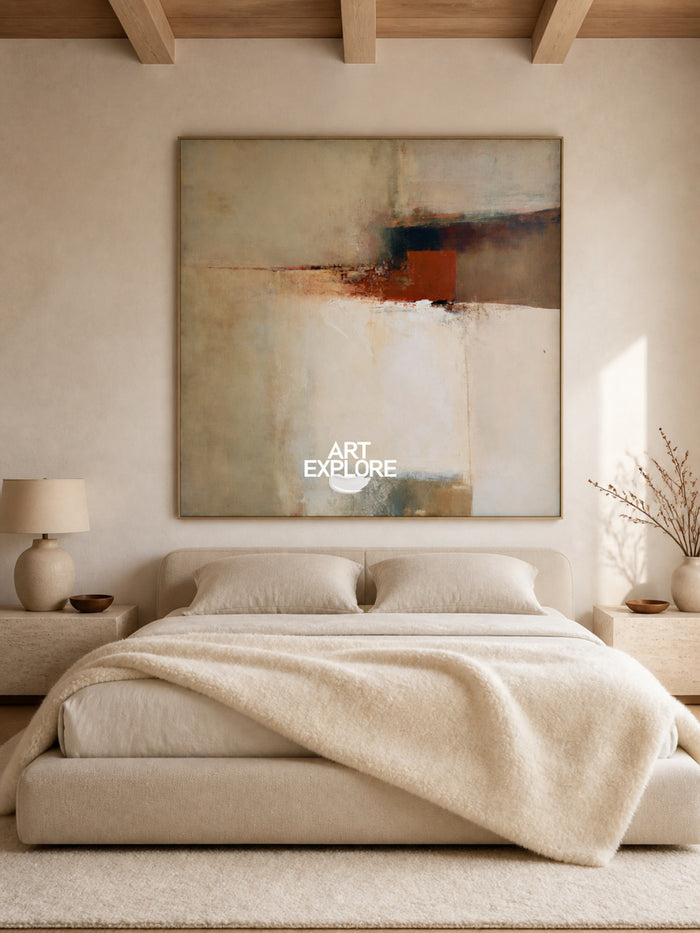 Abstract Beige Brown Square Canvas Painting Hand-Painted Wall Art Original