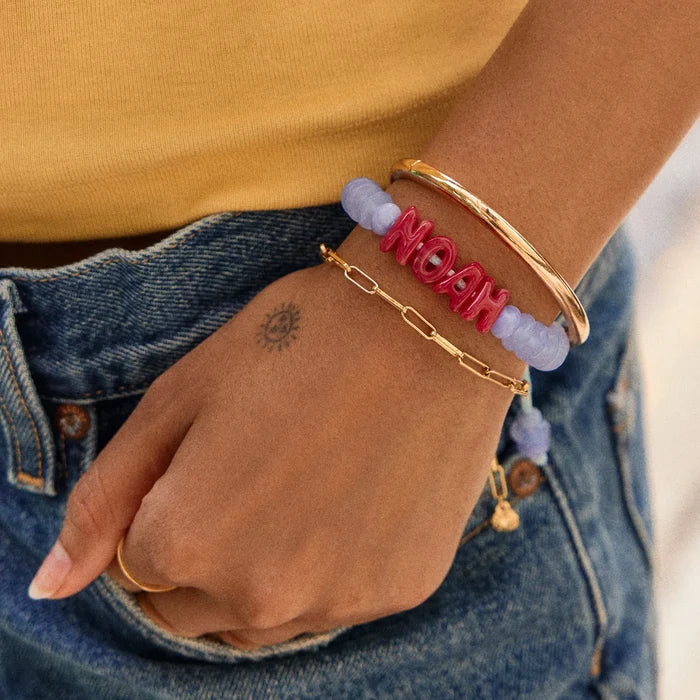 Wear Everywhere Waterproof Custom Bracelet - Blue Lace Agate/Fuchsia