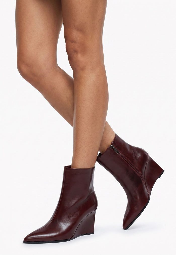 Wedge Heel Ankle Boots - Bordeaux