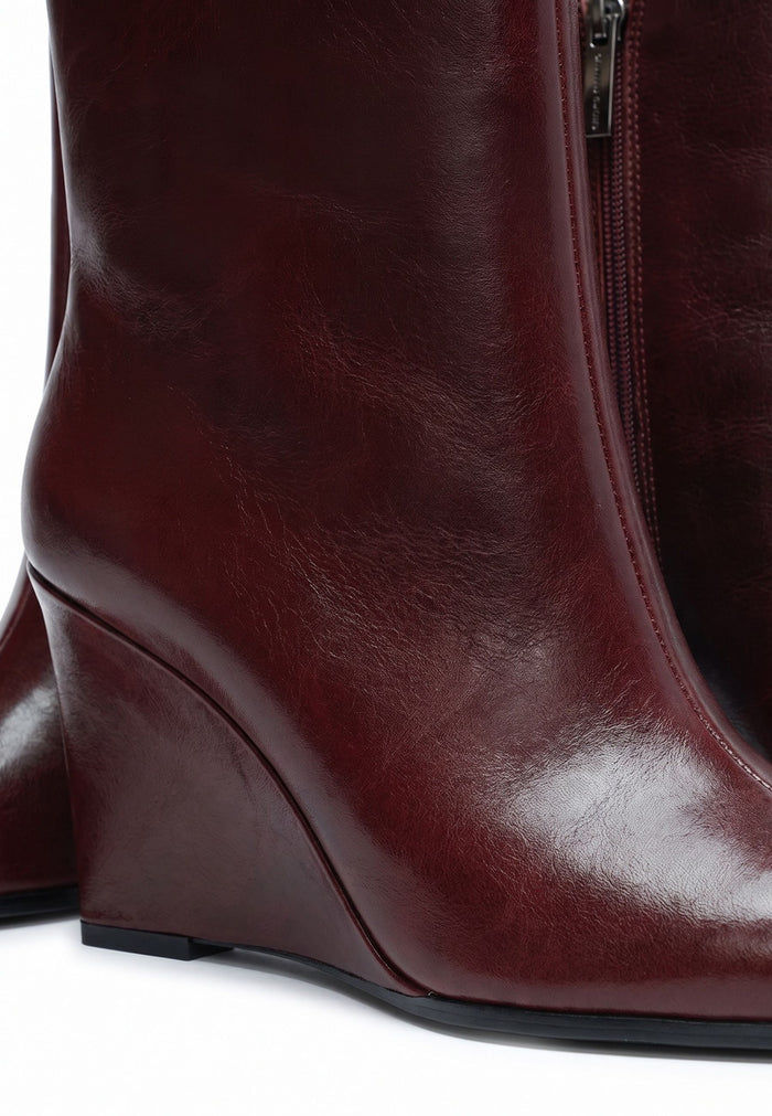 Wedge Heel Ankle Boots - Bordeaux