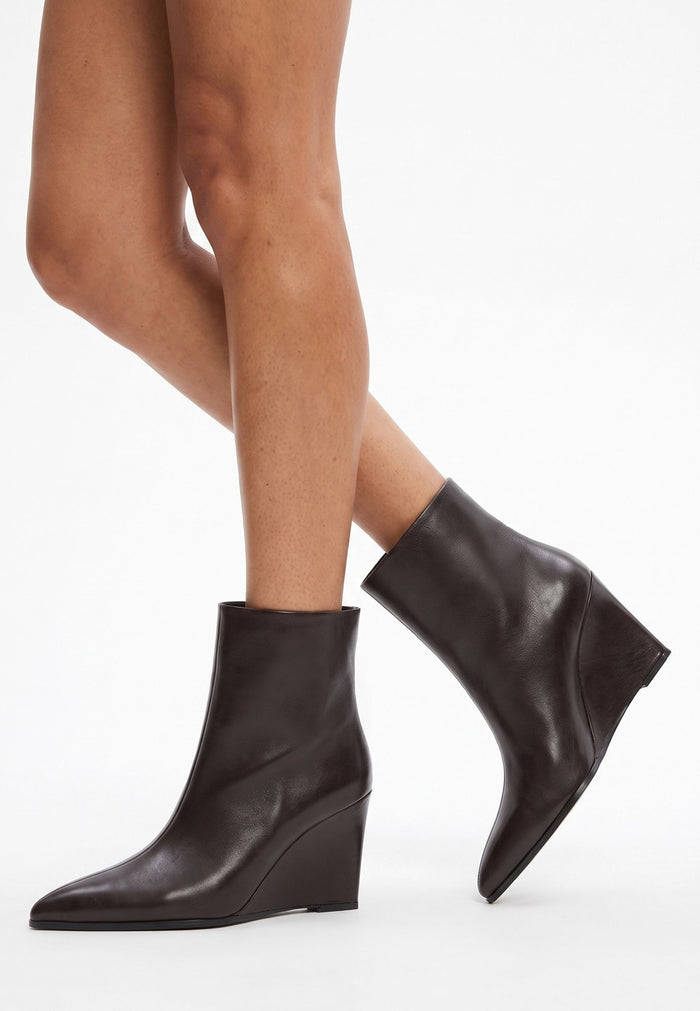 Wedge Heel Ankle Boots - Brown
