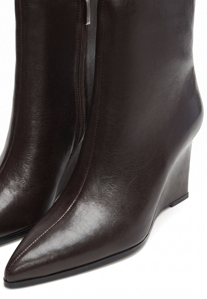 Wedge Heel Ankle Boots - Brown