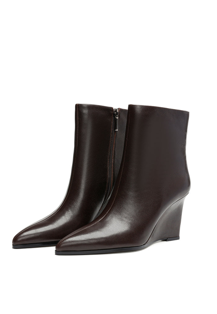 Wedge Heel Ankle Boots - Brown
