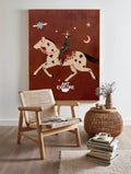 Whimsical Horse And Rider Painting With Stars Moon For Nursery Kids Room Decor