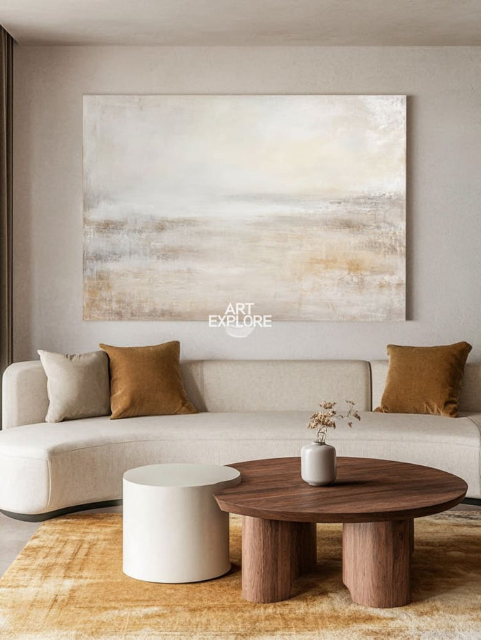 Large White Beige Abstract Wabi-Sabi Wall Art | Handmade Minimalist Texture Canvas ArtExplore