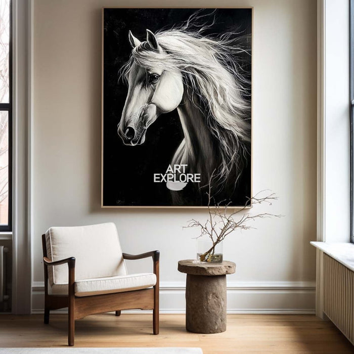 White Horse Oil Painting Modern Horse Portrait Art Painting Steed Painting Horse Art For Wall Decor