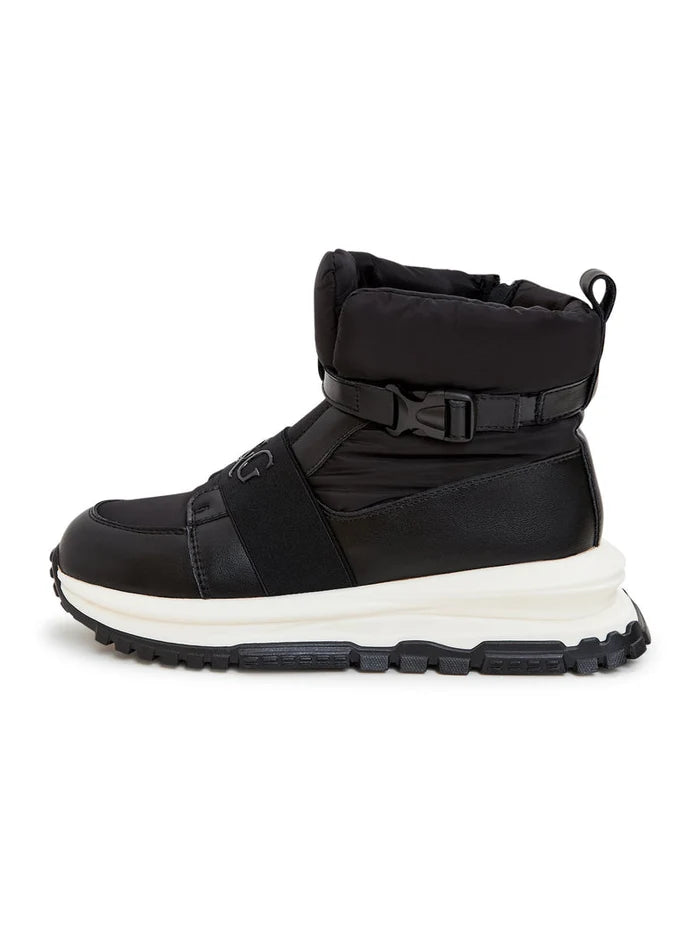 A pair of stylish black winter ankle sneaker boots, perfect for the season's fashion-forward looks.