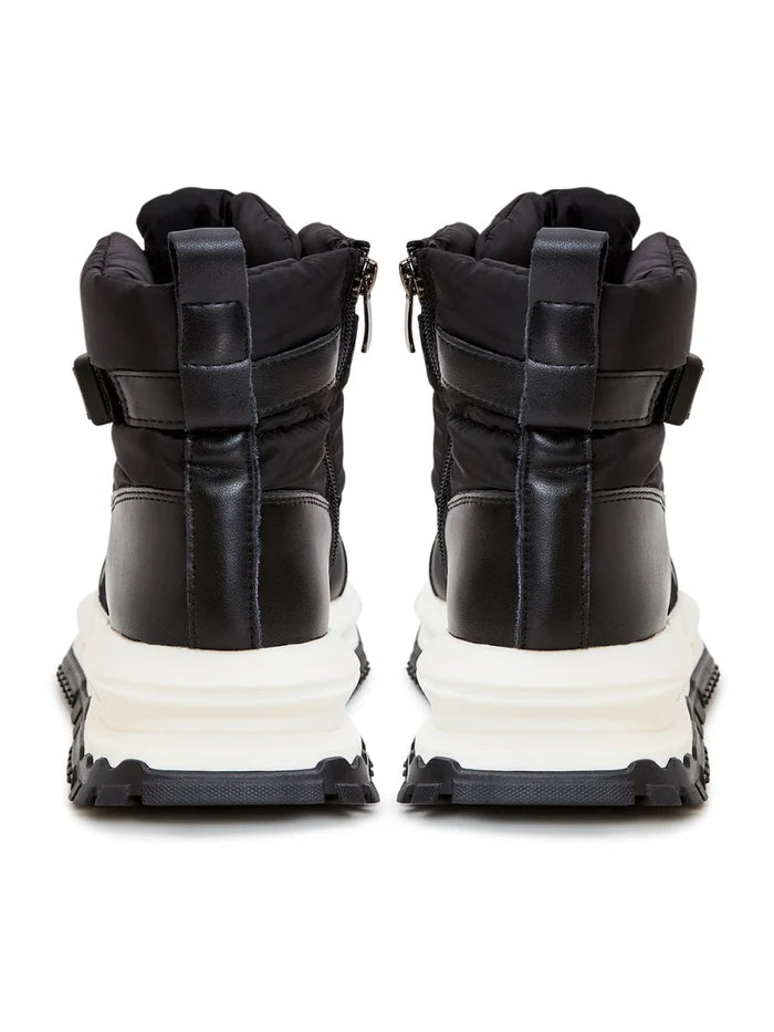 A stylish pair of black ankle sneaker boots, ideal winter footwear for a trendy and fashionable look.