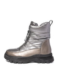 A pair of stylish silver winter boots, ideal for snowy and cold weather conditions, perfect for keeping your feet warm and cozy.
