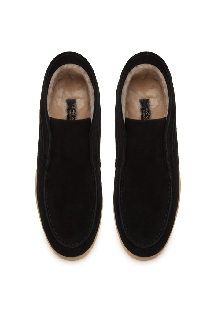 Wool Step High Loafers - Black