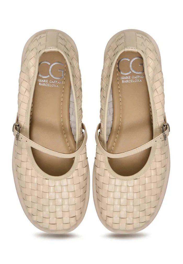Woven Elegance Mary Janes - Beige
