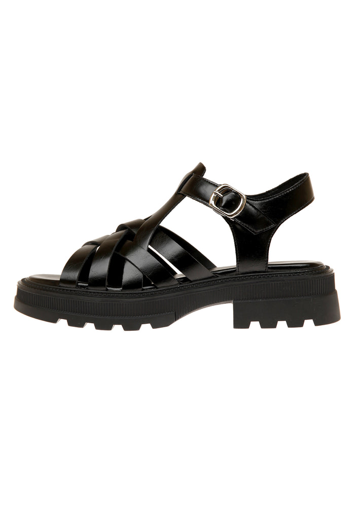 Woven Leather Platform Sandals – Black