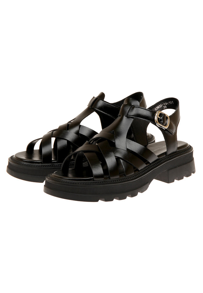Woven Leather Platform Sandals – Black