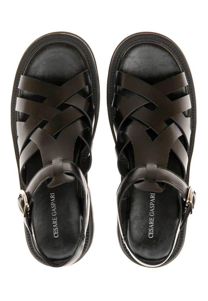 Woven Leather Platform Sandals – Black