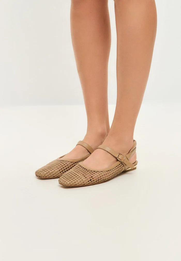 Woven Slingback Flats - Beige