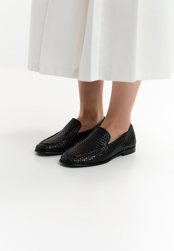 Woven Slip-On Loafers – Black