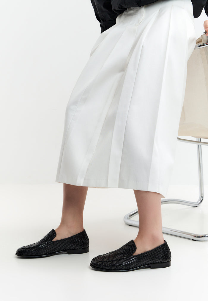 Woven Slip-On Loafers – Black