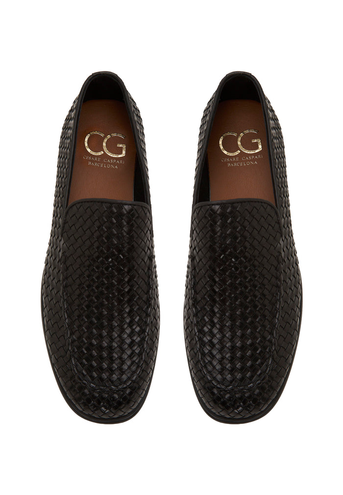 Woven Slip-On Loafers – Black