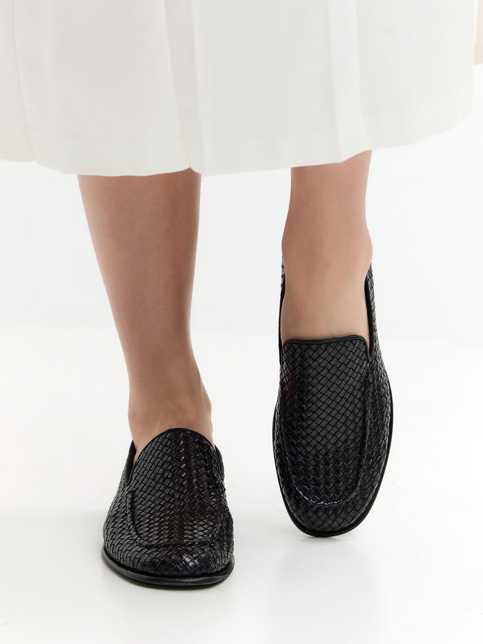 Woven Slip-On Loafers – Black
