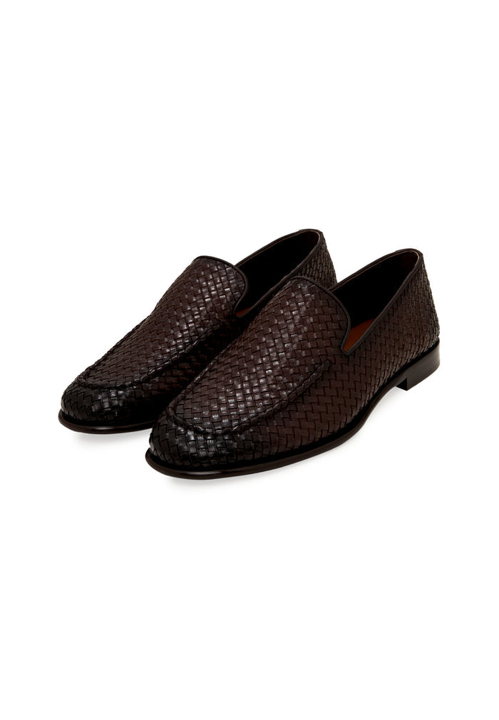 Woven Slip-On Loafers – Brown