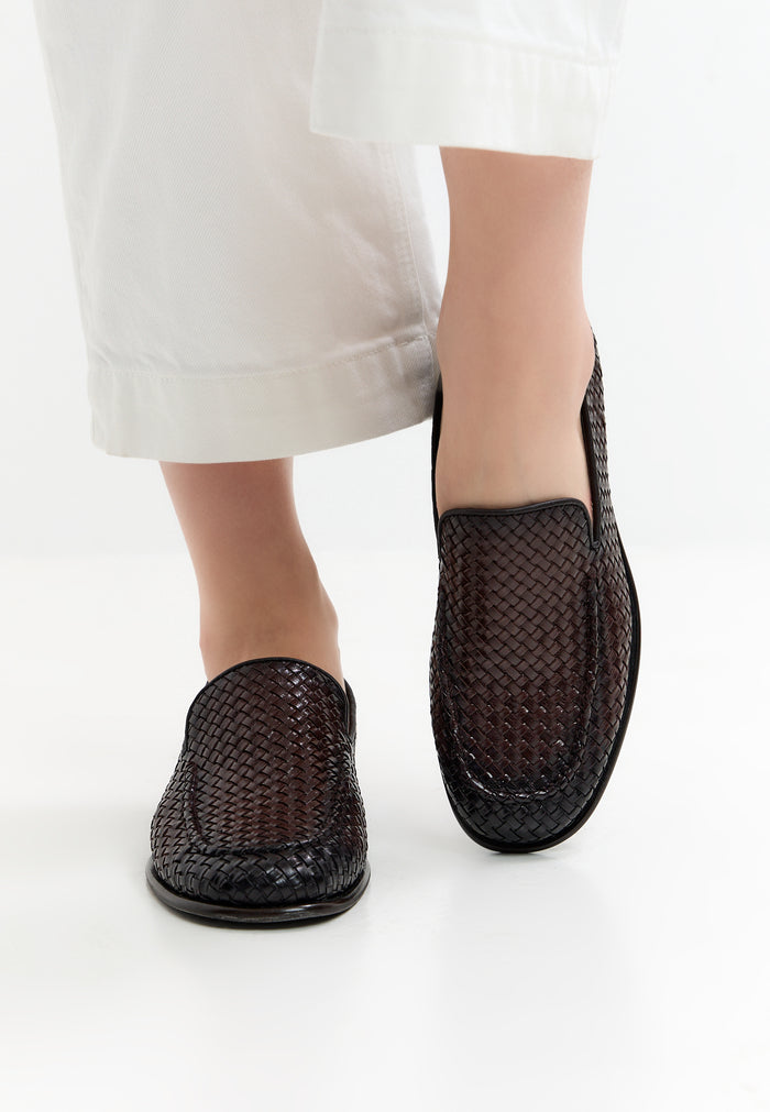 Woven Slip-On Loafers – Brown