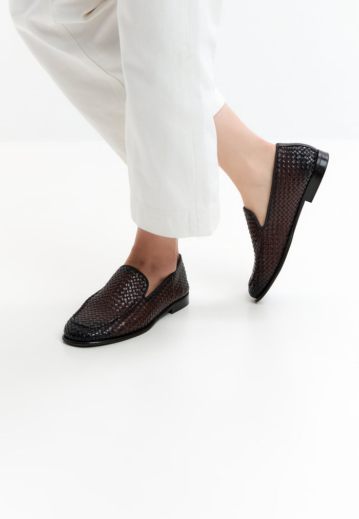 Woven Slip-On Loafers – Brown